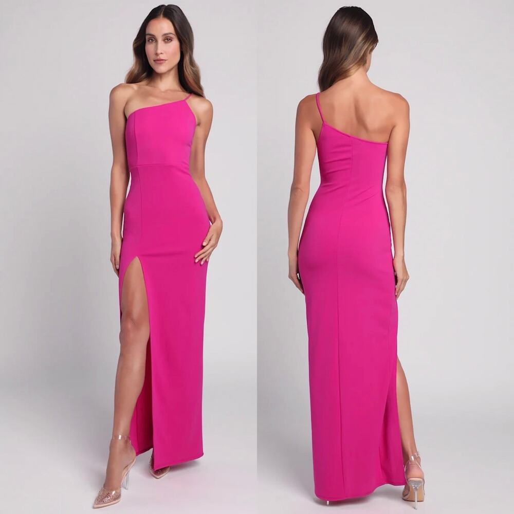Lulus Keeper of My Heart Magenta One-Shoulder Maxi Dress